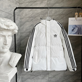 连帽加厚保暖外套棉袄上衣 大码 三条杠秋冬季 运动羽绒棉服男女新款