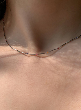 925银珠珠链彩虹串珠项链ins