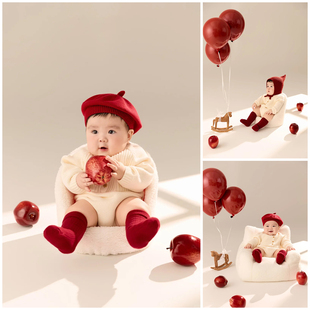 针织哈衣拍照衣服道具儿童摄影服装新年小马主题影楼写真照艺术照