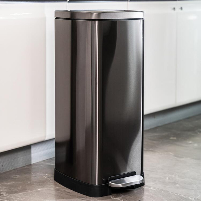 脚踏式不锈钢大容量垃圾桶酒店厨房静音缓降户外大号50L翻盖桶F8