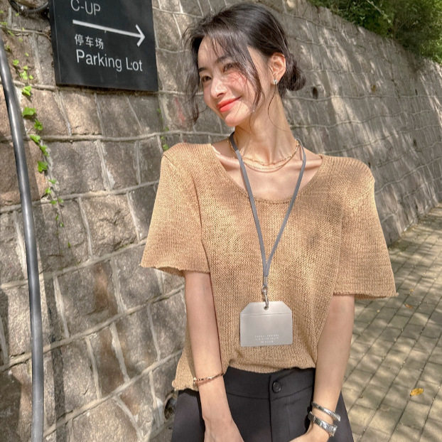 正奇特服饰/ 夏日带子纱针织衫女宽松网状镂空透气休闲T恤上衣