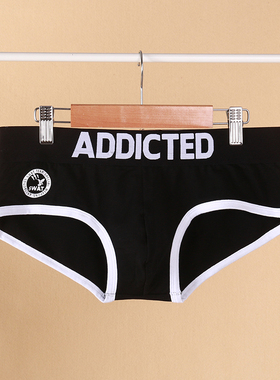 addicted纯棉性感男士内裤宽带骚气黑色三角裤可爱卡通低腰大袋囊