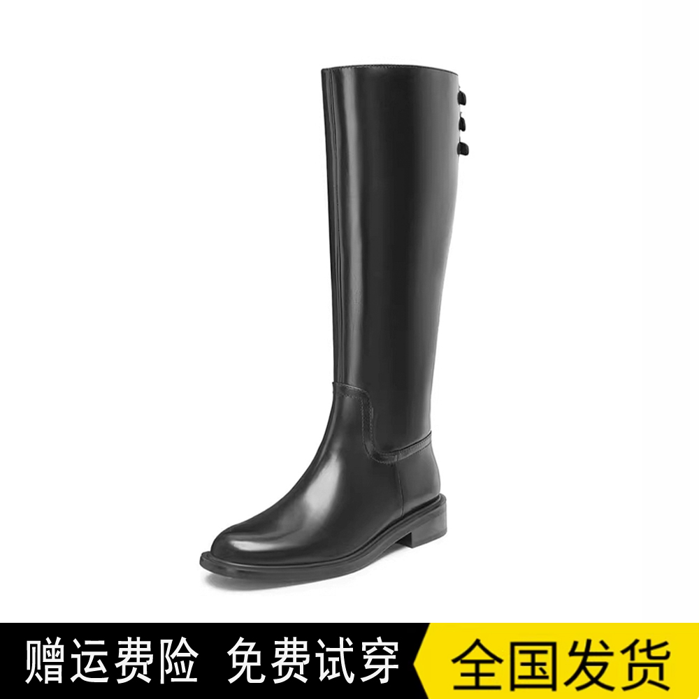 2024秋冬新款复古英伦风骑士高筒靴牛皮平底低跟女长靴 EAJ40DG4
