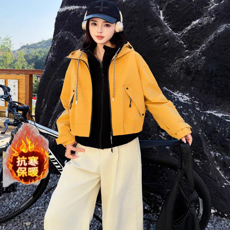 时尚短款三合一冲锋衣连帽休闲外套两件套女秋冬季新款加厚可拆卸,女装/女士精品,短外套,淘宝优惠券,粉丝福利购,淘宝优惠卷