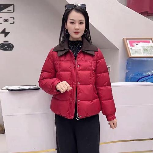 韩版拼接翻领短款棉服女2025冬季新款宽松棉袄百搭保暖棉衣外套潮