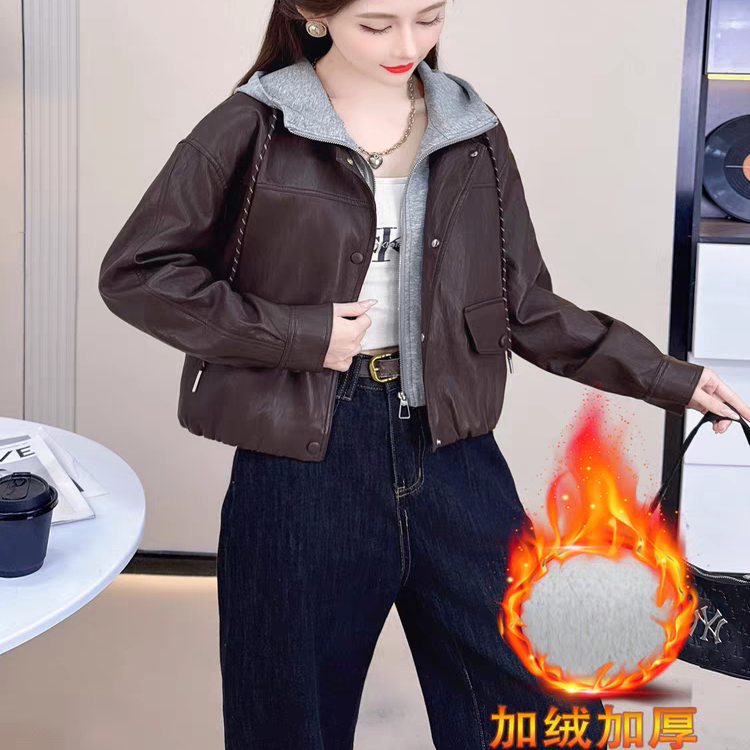 皮衣外套女2025秋冬加绒显瘦小个子短款机车服美式复古pu皮夹克衫,女装/女士精品,皮衣,淘宝优惠券,粉丝福利购,淘宝优惠卷