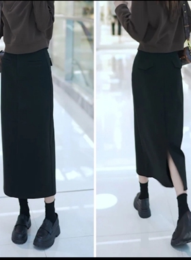 66830秋冬复古显瘦气质直筒半身裙女休闲百搭高腰中长款包臀裙子