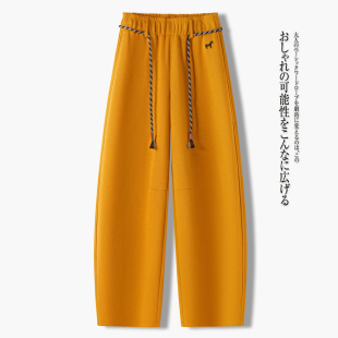 女宽松阔腿弯刀休闲香蕉裤 2026年春秋小马刺绣新款 高腰直筒卫裤