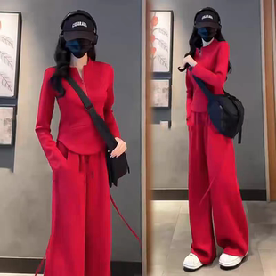 欧货运动服套装 时尚 洋气立领上衣阔腿裤 两件套显瘦 女春秋2026新款