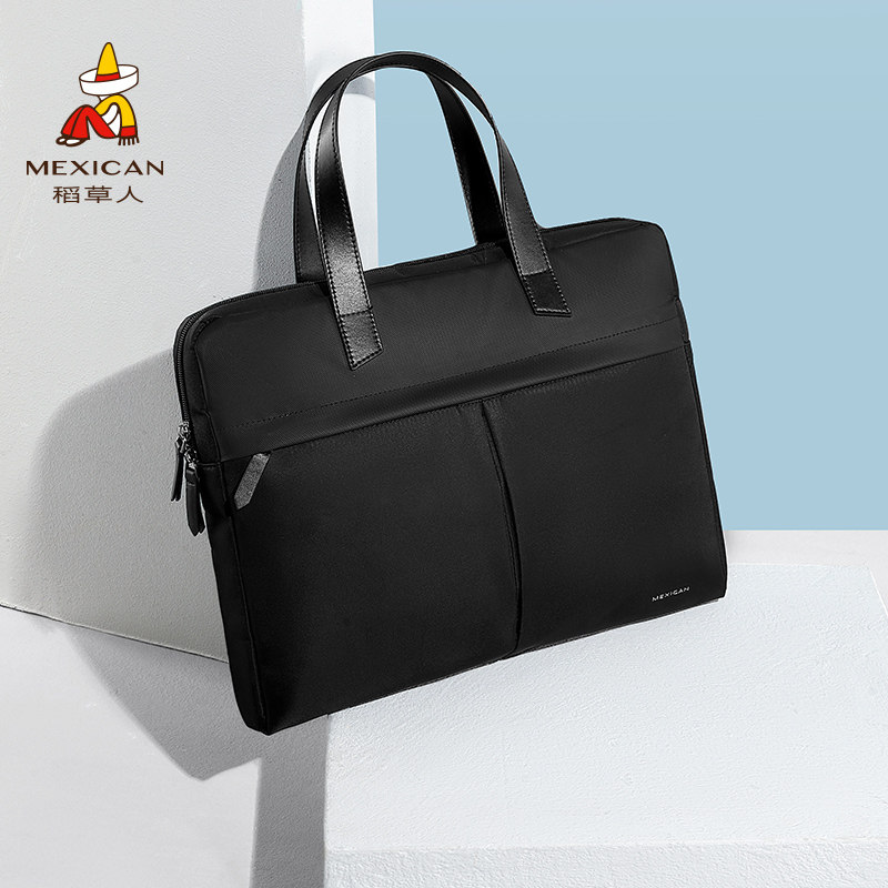 稻草人公文包男2025新款大容量商务休闲帆布包出差手提电脑包正品