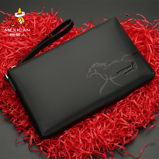 稻草人手拿包男真皮大容量拉链信封包男士牛皮商务手包软官方正品