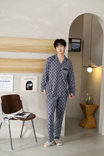 休闲爽棉中青年家居服实体店版 品牌春秋季 长裤 长袖 纯棉睡衣男开衫