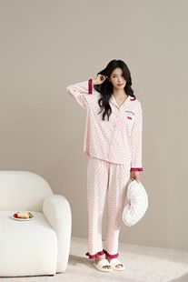 纯棉睡衣女款 休闲爽棉家居服睡衣实体店版 开衫 长裤 长袖 品牌春秋季