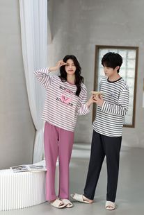 青年爽棉家居服实体店版 长裤 套头长袖 品牌春秋纯棉睡衣男女情侣款