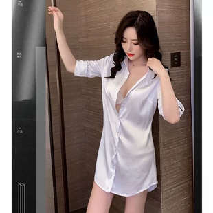 修身 女士夏季 中长款 白色衬衫 bf风性感男友风衬衣女可外穿 七分短袖