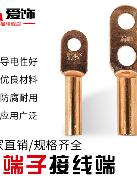 纯铜接线端子铜接头铜鼻子电缆接线头线耳DT-10 16 25 35 50平方