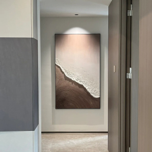 手绘肌理油画客厅玄关背景墙挂画抽象海浪侘寂风装饰画高级感壁画