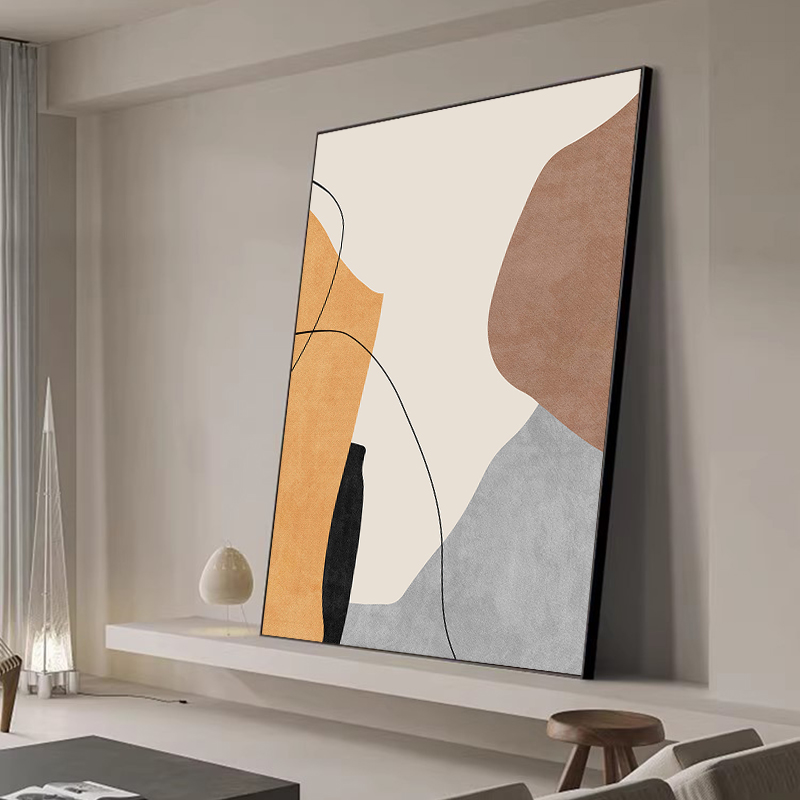 极简奶油风抽象装饰画客厅落地玄关挂画立体手绘砂岩画油画侘寂风图片