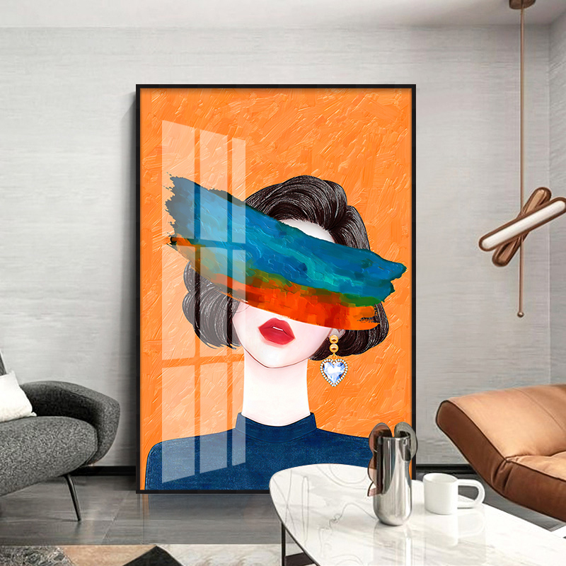 客厅卧室简约时尚装饰画现代轻奢人物美女挂画橙色抽象几何酒店画图片
