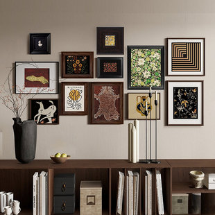 高级感客厅沙发背景墙装饰画中古风混搭抽象挂画立体组合照片墙画