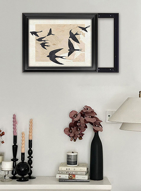 法式中古风隐藏电表箱装饰画推拉液压遮挡配电箱画黑色框可定制画