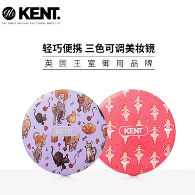 ENT 肯特便携化妆镜美妆镜可爱折叠双面女LED 带灯可调小圆形镜子