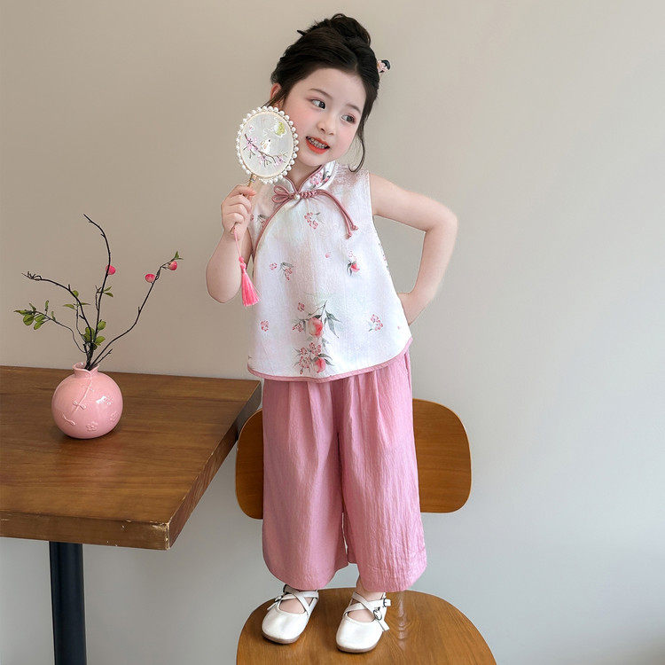 女童新中式汉服套装夏季2026新款网红国风儿童旗袍阔腿裤两件套