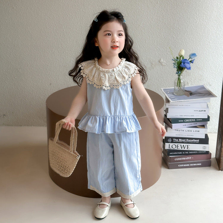 女童夏装套装2026新款洋气中小童无袖上衣阔腿裤两件套夏季韩版潮