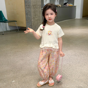 女童夏套装2026新款韩版女小童洋气时髦女孩短袖T恤防蚊裤两件套