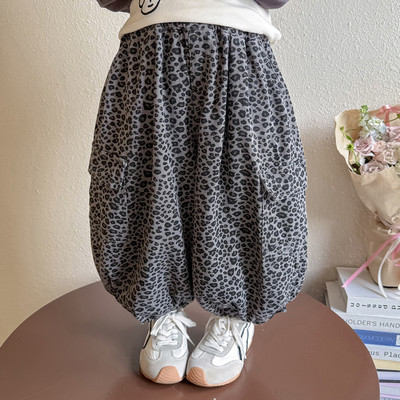 女童灯笼裤秋季2025新款儿童韩版洋气时髦秋装女宝宝宽松豹纹裤子