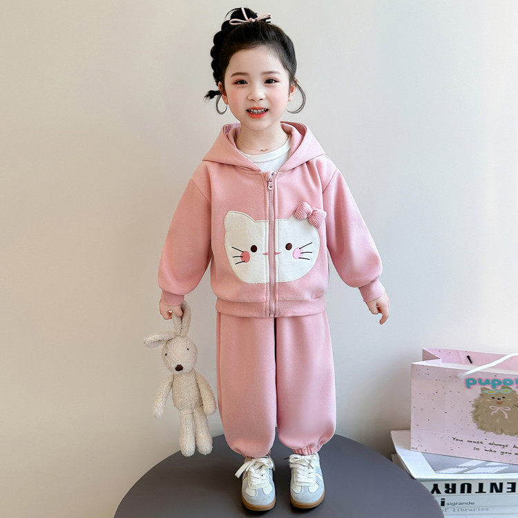 女童套装春秋季2026新款儿童洋气时髦卫衣外套两件套宝宝运动春装