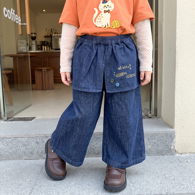 女童秋装牛仔阔腿裤2026新款洋气春秋休闲直筒长裤女孩秋季屁帘裤