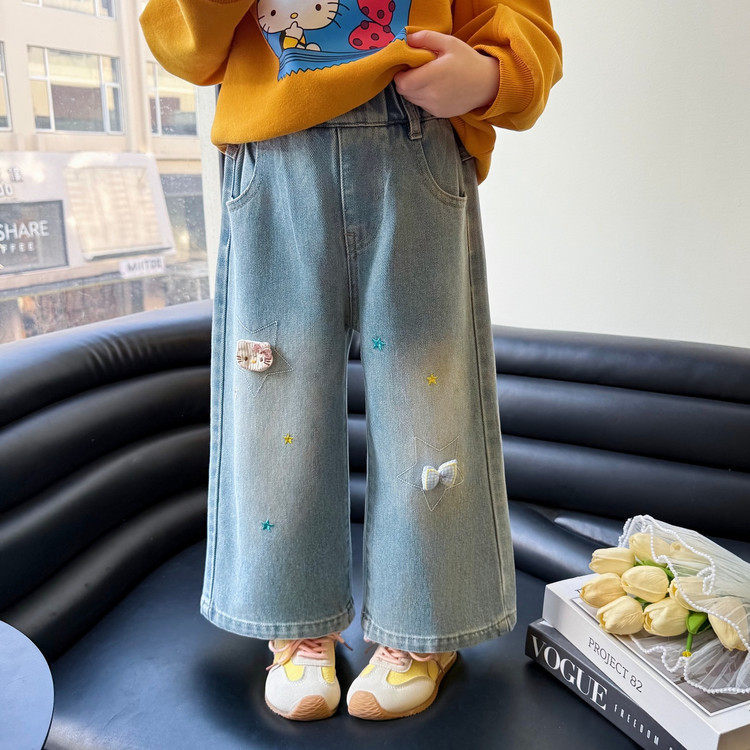 女童春秋薄款牛仔裤儿童春季阔腿裤宝宝休闲裤子2026新款女孩春装