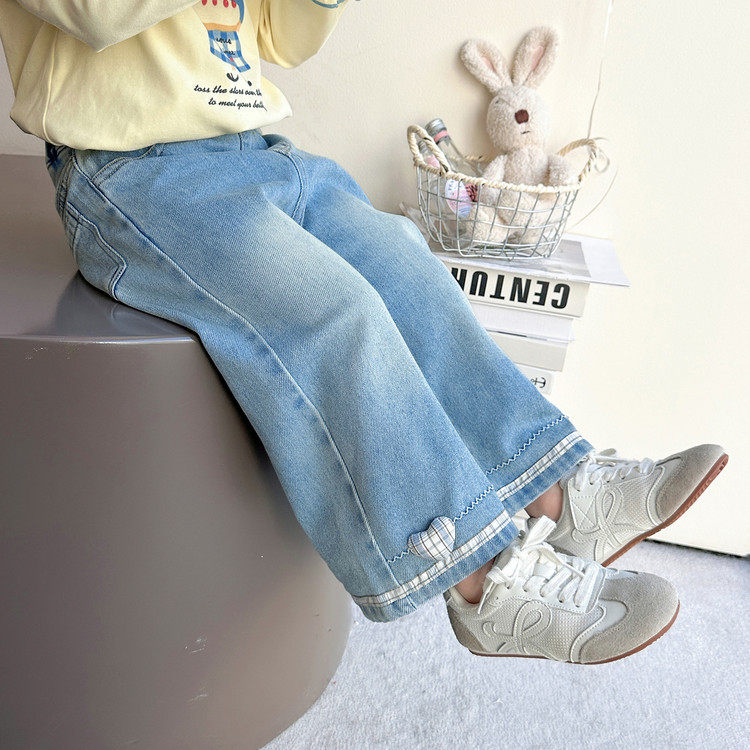 女童裤子春秋款2026新款儿童春装洋气直筒牛仔裤女宝宝春季阔腿裤