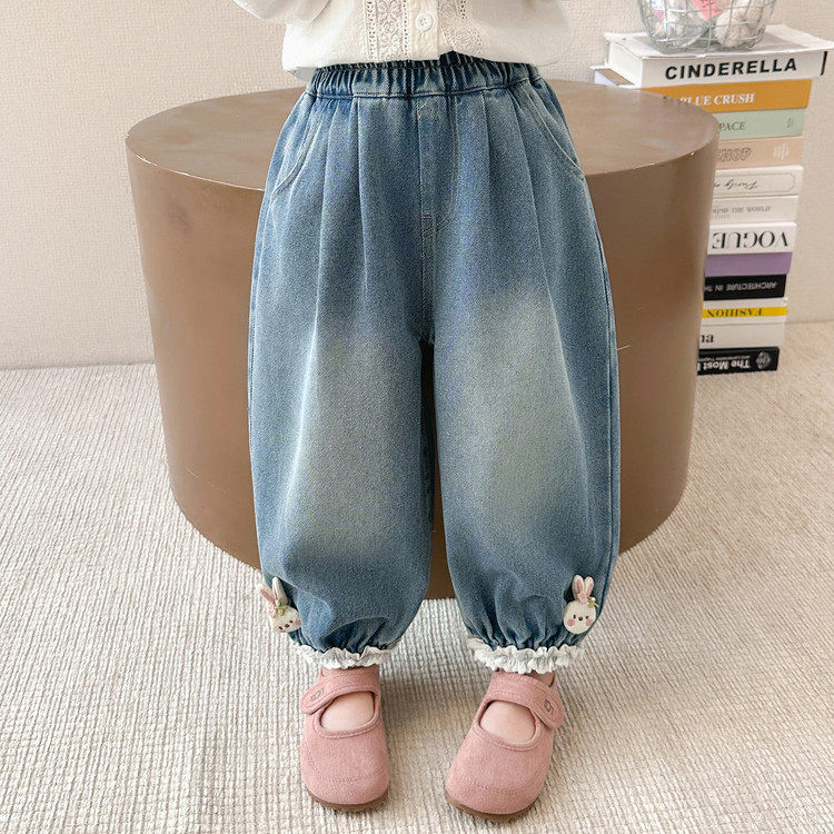 女童牛仔裤春秋2026新款小童时髦收口束脚宽松长裤宝宝哈伦萝卜裤