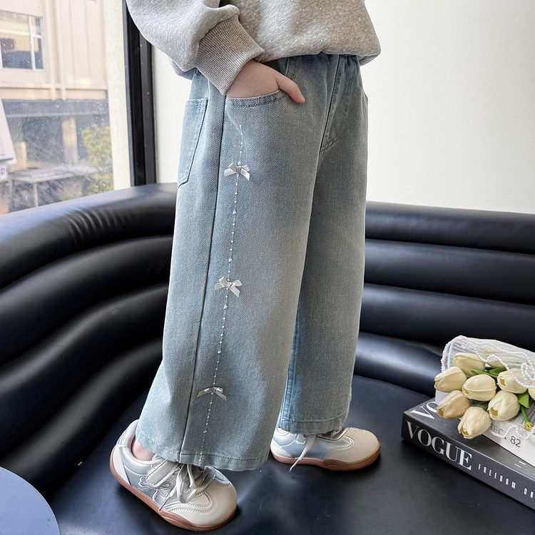 女童阔腿牛仔裤春季2026新款小童直筒宽松洋气韩版春装女宝宝裤子