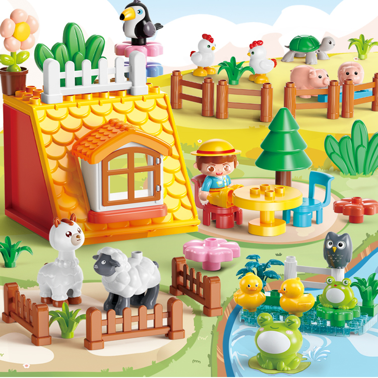费乐大颗粒农场动物diy益智拼装