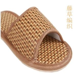 拖鞋 家居亚麻凉拖女竹藤底居男夏情侣草席春夏季 地板室内防滑编织
