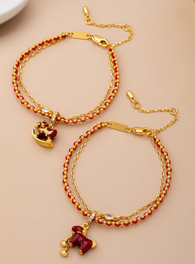 本命新中式红色小马手链