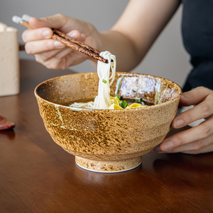 巷子尾〖日本进口〗复古斑驳感面碗日式釉下彩汤碗手工粗陶碗盘子