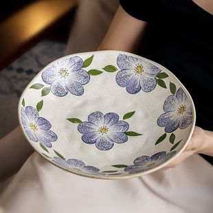 巷子尾〖颜值在线〗9.5英寸异形深盘大号水果沙拉盘复古陶瓷菜碗