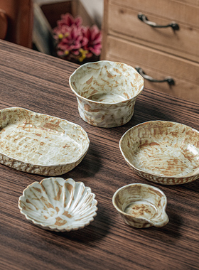 巷子尾〖玛奇系列〗复古粗陶异形碗盘碟子日式餐具民宿陶瓷碗餐盘