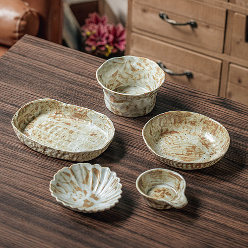 巷子尾复古粗陶碗异形碗盘碟子