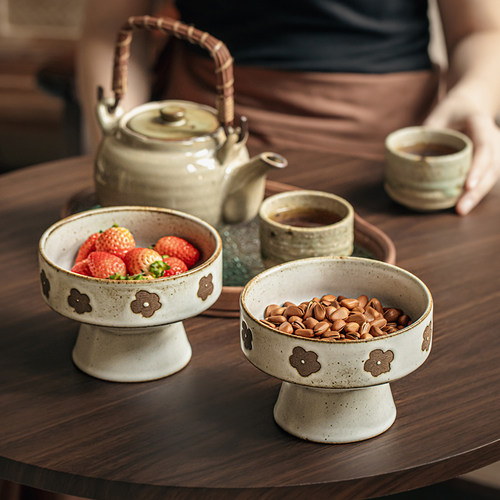 巷子尾精致国内手作果盘粗陶高脚