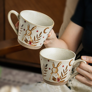 巷子尾〖星叶兔〗高颜值马克杯粗陶咖啡杯创意复古水杯陶瓷杯子女