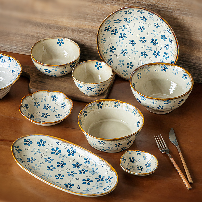 勿忘我系列中古风陶瓷餐具碗碟盘
