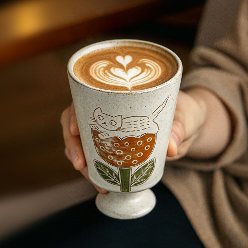 巷子尾〖可爱猫咪杯子〗创意高脚杯陶瓷马克杯手握咖啡杯复古茶杯图片