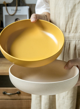 巷子尾〖实用主义〗新款8英寸陶瓷沙拉碗哑光芝麻釉菜碗圆形深盘