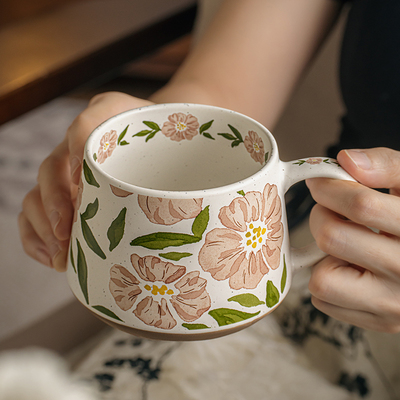 超好看的杯子中古花卉陶瓷马克杯