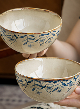 巷子尾〖复古brunch碗〗桔梗花不规则陶瓷饭碗日式面碗水果酸奶碗